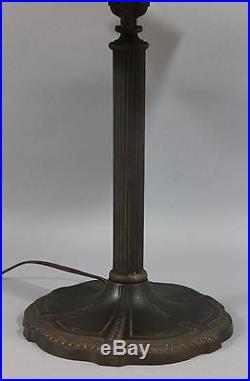 Antique Miller Co Bronzed Spelter & Cast Iron 6-Panel Slag Glass Table Lamp NR