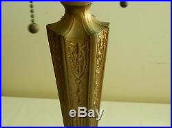 Antique Miller Co Bronzed Spelter & Cast Iron 8-Panel Slag Glass Table Lamp