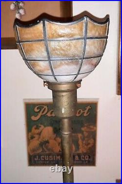 Antique Miller Co Cast Iron Metal Stained Leaded Slag Amber Glass Table Lamp 26