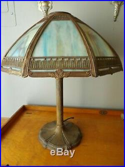 Antique Miller Co. Matching Lamp 8 panel 20.5 x 18 Slag glass Overlay Shade