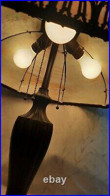 Antique Miller Lamp 8 Caramel Slag Bent Panel Glass Stained Vineyard Garden Scen