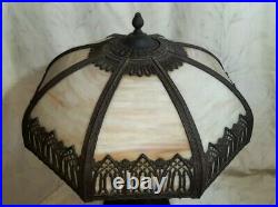 Antique Miller Lamp 8 Caramel Slag Bent Panel Glass Stained Vineyard Garden Scen