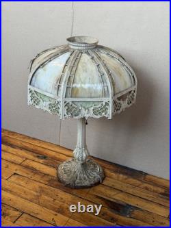 Antique Miller Lamp Co #234 Slag Glass Table Lamp Cast Metal 23 Art Nouveau