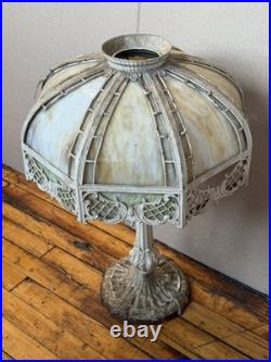 Antique Miller Lamp Co #234 Slag Glass Table Lamp Cast Metal 23 Art Nouveau