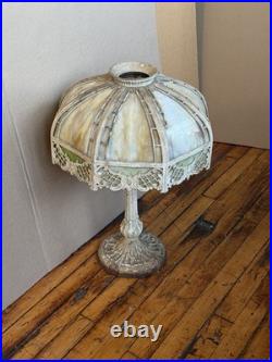 Antique Miller Lamp Co #234 Slag Glass Table Lamp Cast Metal 23 Art Nouveau