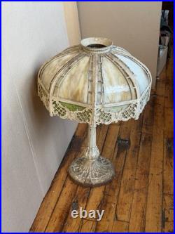 Antique Miller Lamp Co #234 Slag Glass Table Lamp Cast Metal 23 Art Nouveau