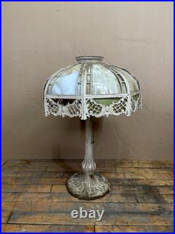 Antique Miller Lamp Co #234 Slag Glass Table Lamp Cast Metal 23 Art Nouveau