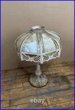 Antique Miller Lamp Co #234 Slag Glass Table Lamp Cast Metal 23 Art Nouveau