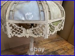 Antique Miller Lamp Co #234 Slag Glass Table Lamp Cast Metal 23 Art Nouveau