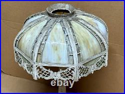 Antique Miller Lamp Co #234 Slag Glass Table Light 23 Size Cast Metal