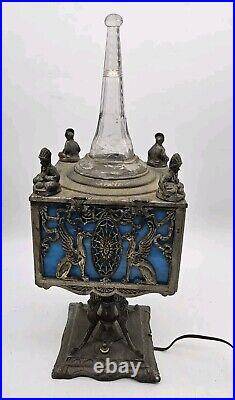 Antique Miller Lamp Co Art Deco Blue Slag Glass