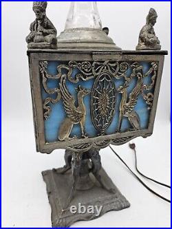 Antique Miller Lamp Co Art Deco Blue Slag Glass