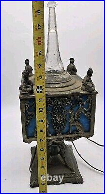 Antique Miller Lamp Co Art Deco Blue Slag Glass