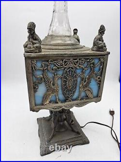 Antique Miller Lamp Co Art Deco Blue Slag Glass