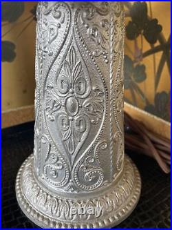 Antique Miller Lamps SLAG Glass 4 Panel Metal Filigree 14Tall