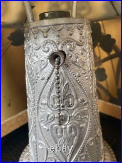 Antique Miller Lamps SLAG Glass 4 Panel Metal Filigree 14Tall