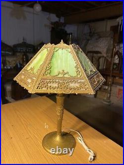 Antique Miller Lighting Company 12 Panel Slag Glass Shade Lamp ML CO 233