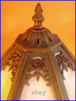 Antique Miller Lighting Company 8 Panel Slag Glass Shade Lamp 1 ML CO Antique Miller Lighting Company 8 Panel Slag Glass Shade Lamp 1 ML CO