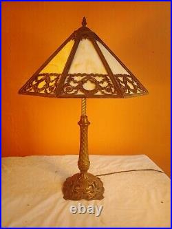 Antique Miller Lighting Company 8 Panel Slag Glass Shade Lamp 1 ML CO