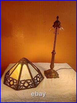 Antique Miller Lighting Company 8 Panel Slag Glass Shade Lamp 1 ML CO