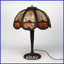 Antique Miller School Arts & Crafts Two Tone Slag Glass Table Lamp C1920