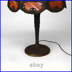 Antique Miller School Arts & Crafts Two Tone Slag Glass Table Lamp C1920