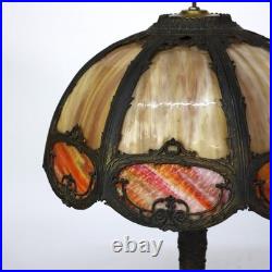 Antique Miller School Arts & Crafts Two Tone Slag Glass Table Lamp C1920
