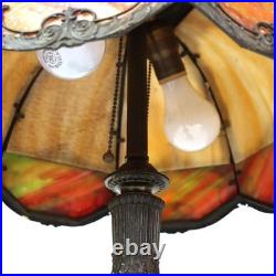 Antique Miller School Arts & Crafts Two Tone Slag Glass Table Lamp C1920