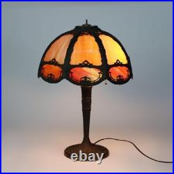 Antique Miller School Arts & Crafts Two Tone Slag Glass Table Lamp C1920