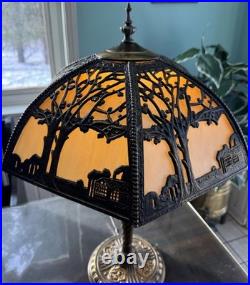 Antique Miller School Bronze Slag Glass Table Lamp Antique Miller School Bronze Slag Glass Table Lamp