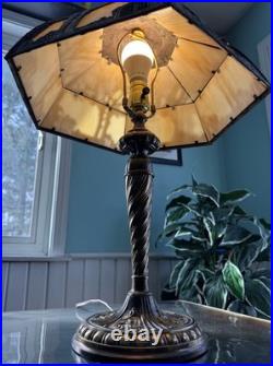 Antique Miller School Bronze Slag Glass Table Lamp