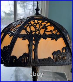 Antique Miller School Bronze Slag Glass Table Lamp Antique Miller School Bronze Slag Glass Table Lamp