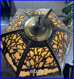 Antique Miller School Bronze Slag Glass Table Lamp