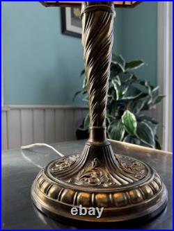 Antique Miller School Bronze Slag Glass Table Lamp