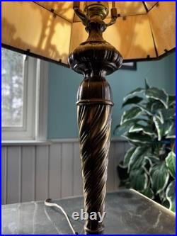 Antique Miller School Bronze Slag Glass Table Lamp