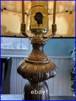 Antique Miller School Bronze Slag Glass Table Lamp