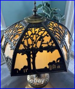 Antique Miller School Bronze Slag Glass Table Lamp Antique Miller School Bronze Slag Glass Table Lamp