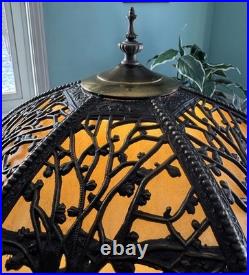 Antique Miller School Bronze Slag Glass Table Lamp