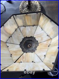 Antique Miller School Bronze Slag Glass Table Lamp