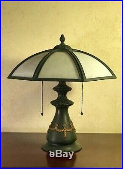 Antique Miller Slag Glass Panel Lamp B&h, Handel Era