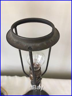 Antique Miller Slag Stained Leaded Glass Lamp Base