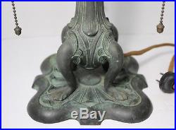 Antique Miller Slag Stained Leaded Glass Lamp Base Frog Skin Finish Handel Era