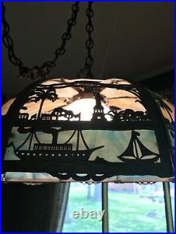 Antique Miller Statue Of Liberty Slag Glass Hanging Lamp Shade Light Art Nouveau