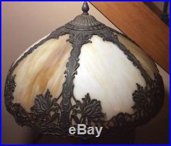 Antique Miller Style Slag Glass Metal Overlay Lamp