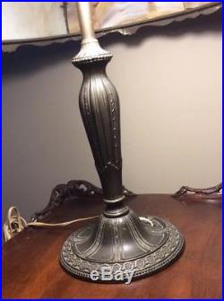Antique Miller Style Slag Glass Metal Overlay Lamp