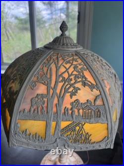 Antique Miller Table Lamp Slag Glass