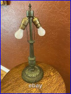 Antique Miller Verdigris Lamp For Slag Stained Glass Shade Handel Tiffany Era