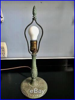 Antique Miller green Slag Glass Boudoir Lamp 2 x signed Handel, B&H period