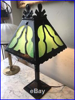 Antique Mission Arts And Crafts Slag Glass Table Lamp