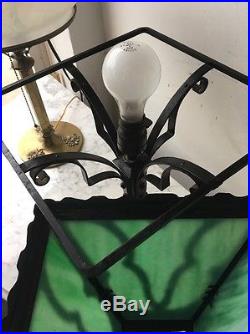 Antique Mission Arts And Crafts Slag Glass Table Lamp